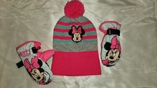 Disney Minnie Mouse Little Girls Set, Knit Hat and Gloves Set Pink
