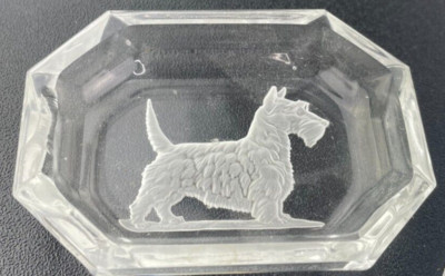 VTG Salt Holder Glass Beveled Scottie Dog Scottish Terrier - 2 1/2 x 2 x 1/2''
