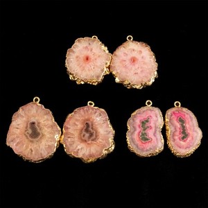 Natural Pink Solar Quartz Yellow Gold Electroplated DIY 3Pair Connectors Jewelry