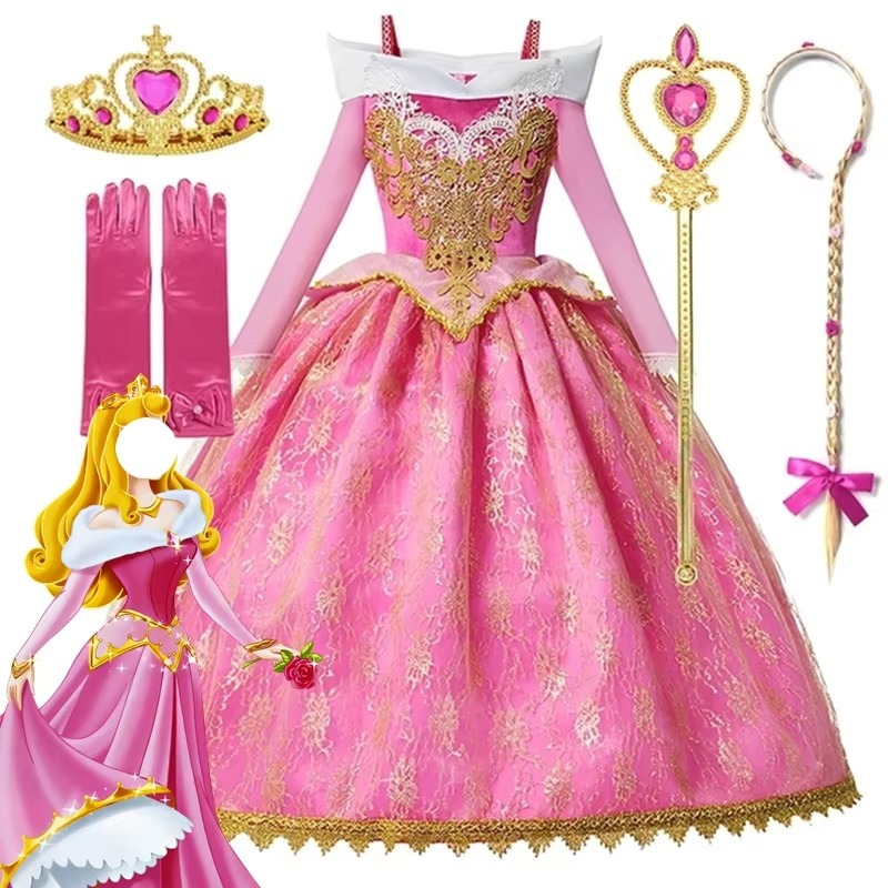Sleeping Beauty Princess Dress Girls Pink Gown Halloween Xmas Cosplay  Costume | eBay