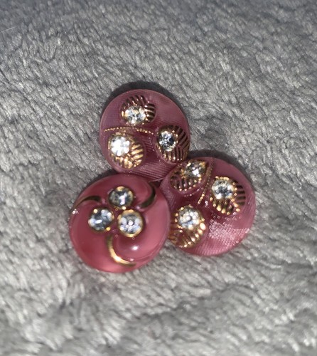 Vintage Pink Gold Rhinestone Glass Semi-Circle Buttons Shank Textured Lot 3