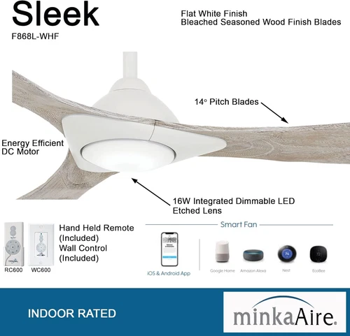 Sleek 60" Smart Ceiling Fan with LED Light & Remote in Flat White Finish - Picture 2 of 9