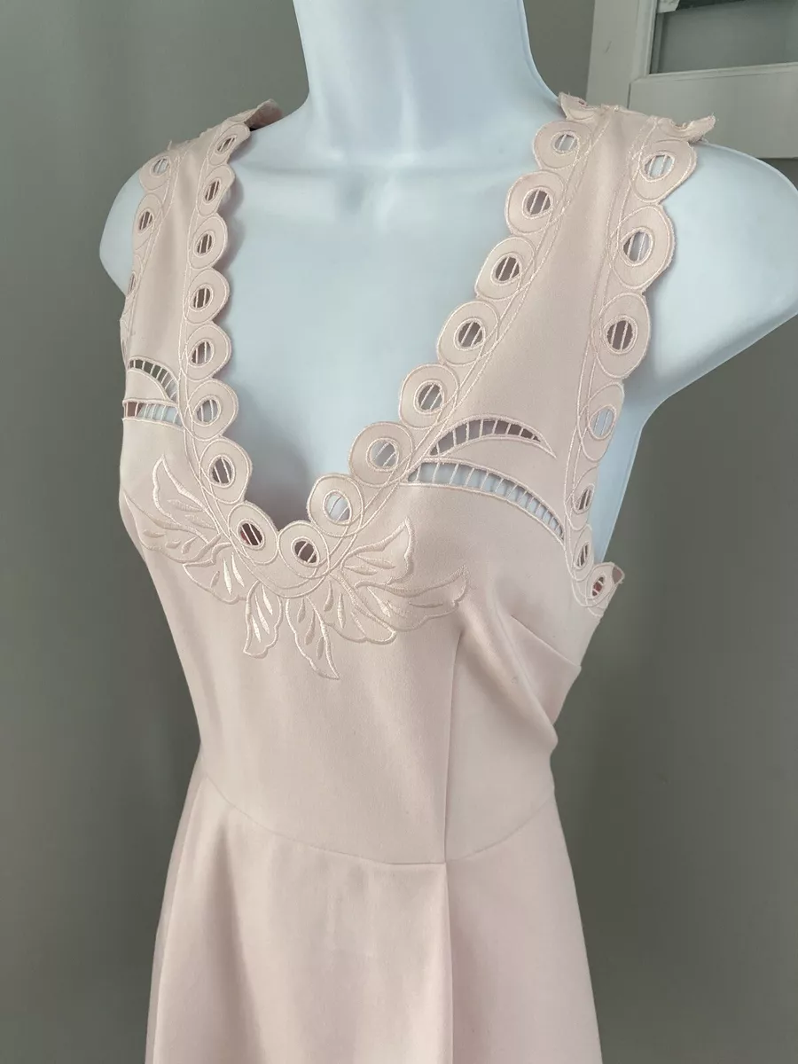 Ted Baker Emalise Pink V neck Embroidered Skater Dress TB 3 US 8