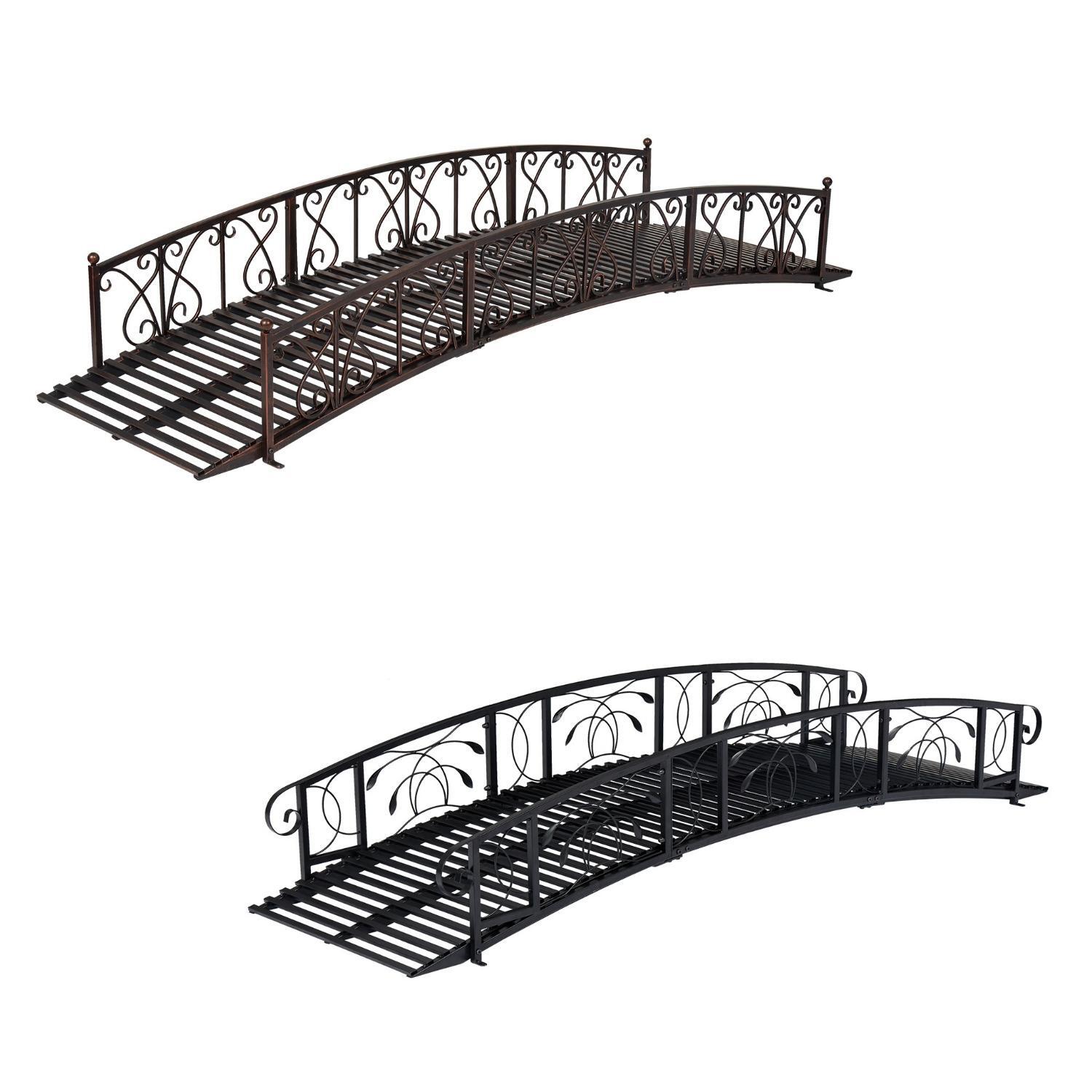 8 Ft Garden Bridge Curved Outdoor Metal Decorative Pond Garden Bridge