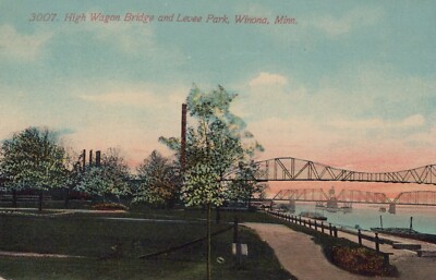 Winona Minnesota High Wagon Bridge and Levee Park Postcard