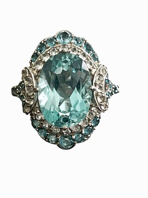 Rarities  Multi-gem  Neon Apatite White Zircon Sterling Silver Ring Sz 9