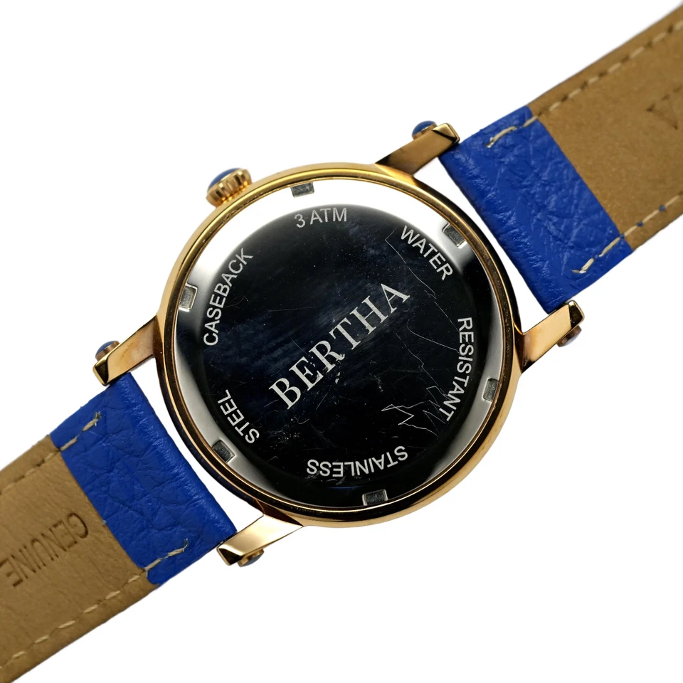 Reloj Pulsera Bertha Chapado en Oro Madreperla 38mm Esfera Elefante Cuero Azul Foto 3 de 4
