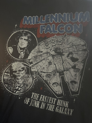 NWT MENS LUCKY T-SHIRT STAR WARS HAN SOLO MILLENNIUM FALCON FASTEST HUNK OF JUNK
