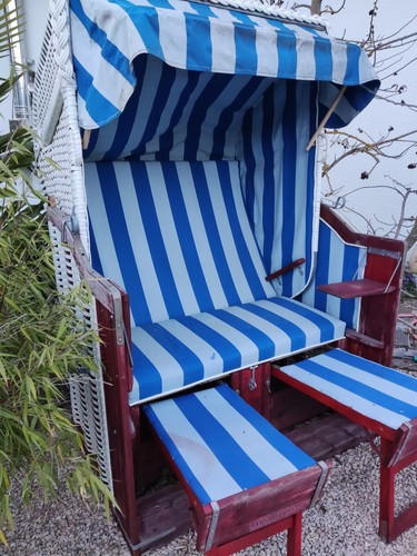 Strandkorb 2-Sitzer-Halblieger weiß/blau - Bild 7 von 9