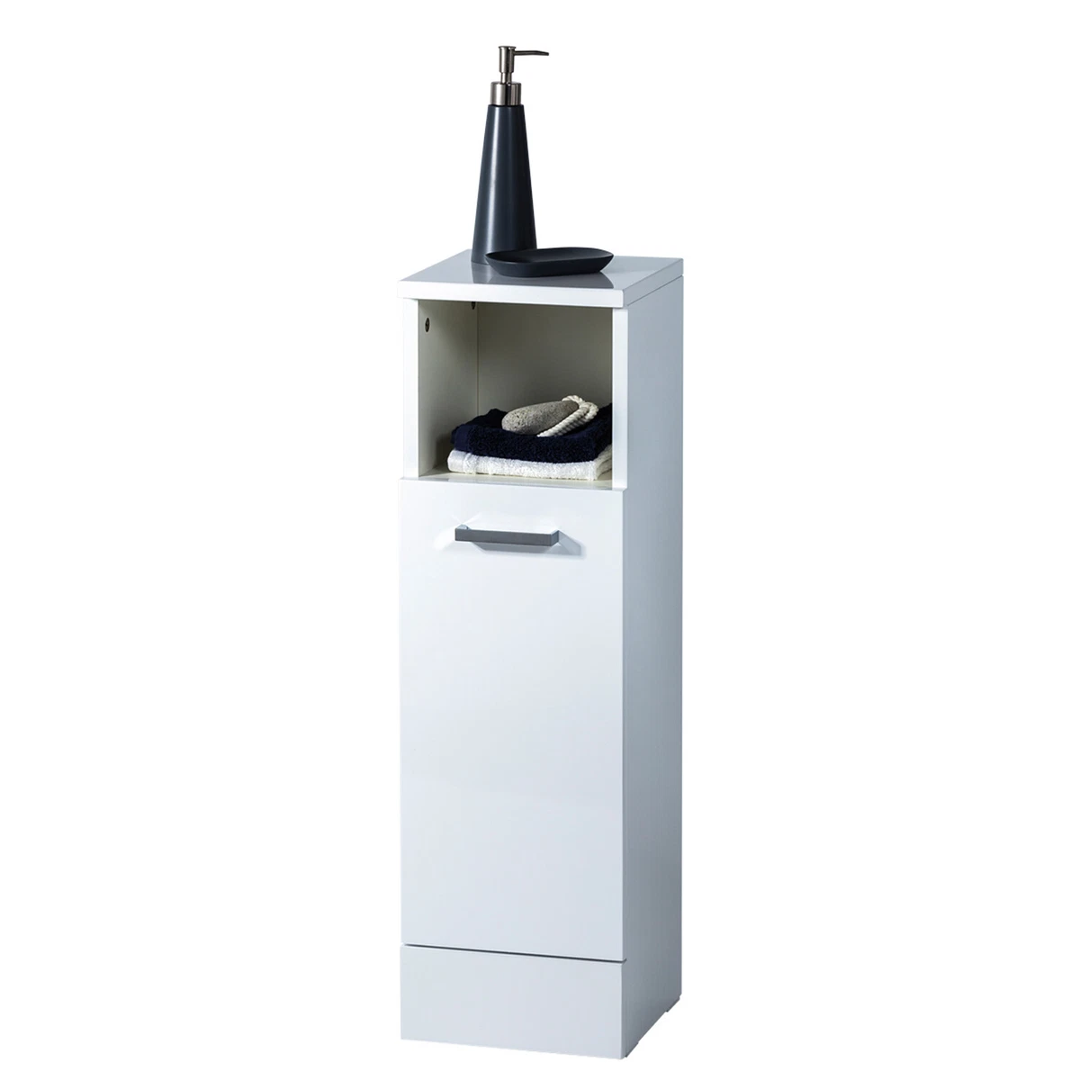 Freestanding High Gloss White Bathroom Cabinet Slim Shelf Storage