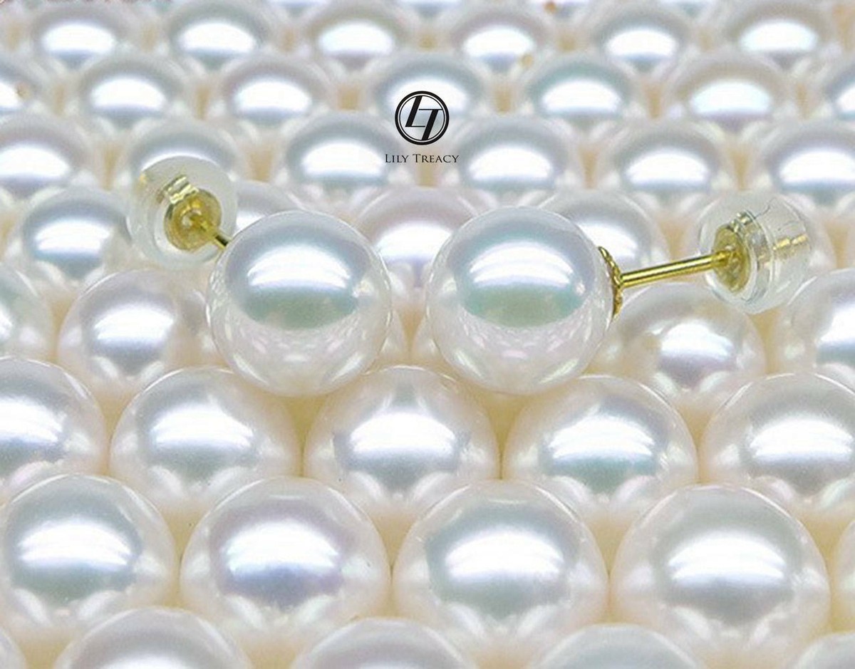 Japanese akoya pearl ear studs earrings 18K Solid Gold 7.5