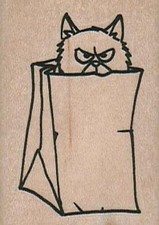 Cat In Paper Bag 1 1/2 x 2" Rubber Stamp, Cat Stamp, Cat Lover Stamp