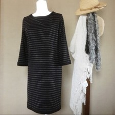 LOFT Black & Gray Striped Sweater Dress Women's Size Medium