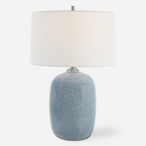 Mottled Sky Blue Cobalt Ceramic Table Lamp 27 in Oval Egg Shape Soft Elegant - Picture 1 of 7