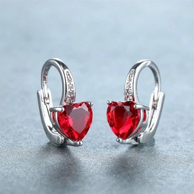 3Ct Heart Cut Simulated Red Ruby Stunning Drop Earrings In 14k White Gold Plated