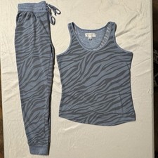 Live Love Lounge Cozy Blue Zebra Lounge PJ 2 Piece Set by Karen Neuburger Medium