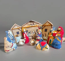 Hand Sewn Plush Nativity Set of 8 Manger Scene Cradle Hymn Stable Background #MM