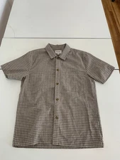 Rhythm Shirt Small Brown Camp Collar Gingham Check Casual Huckberry Preppy