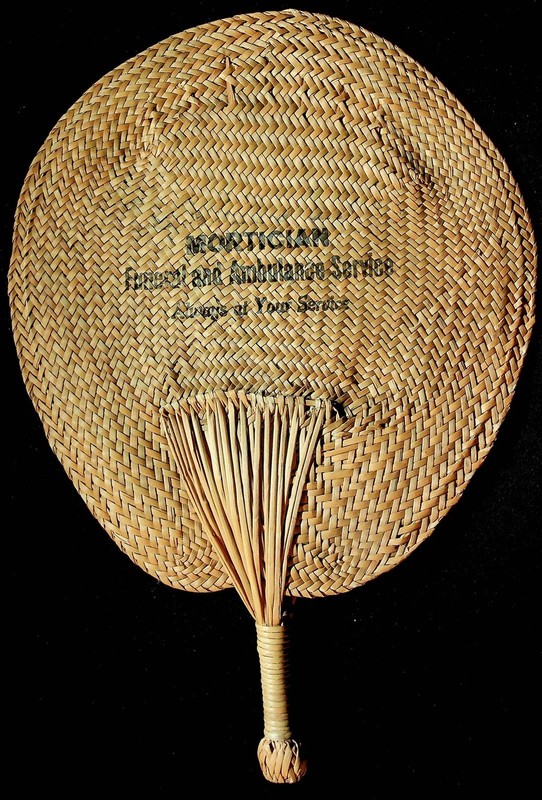 Mortician Funeral And Ambulance Service Advertising Wicker Fan Vintage 1930's 