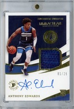 2020 Panini Immaculate Collection Anthony Edwards Sneaker Swatch Auto /25 JSY #
