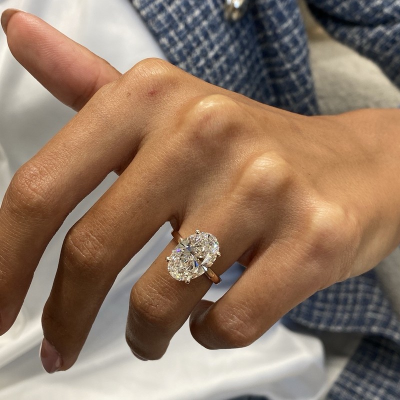 Diamond Oval Ring VVS2 E IGI Certified 5 Ct Solitaire Labcreated 14K Rose Gold