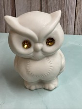 Vintage Matte Porcelain Owl W/Orange Jewel Eyes