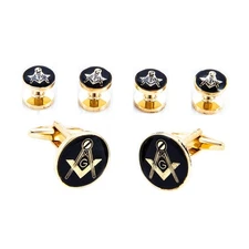 Freemason Cufflinks & Studs Tuxedo Set Gift Box Polishing Cloth Masonic Jewelry