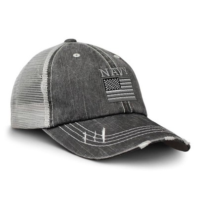 Speedy Pros Distressed Trucker Hat Us Navy One Size, Black Gray Design Only