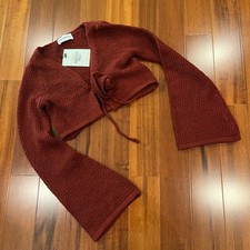 New Princess Polly Burgundy Maroon Sweater Rosy Tie Up Long Sleeve Top Red Sz 4