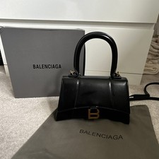 Balenciaga Hourglass Small Black Leather Top Handle Bag Gold HW Strap Dust Bag