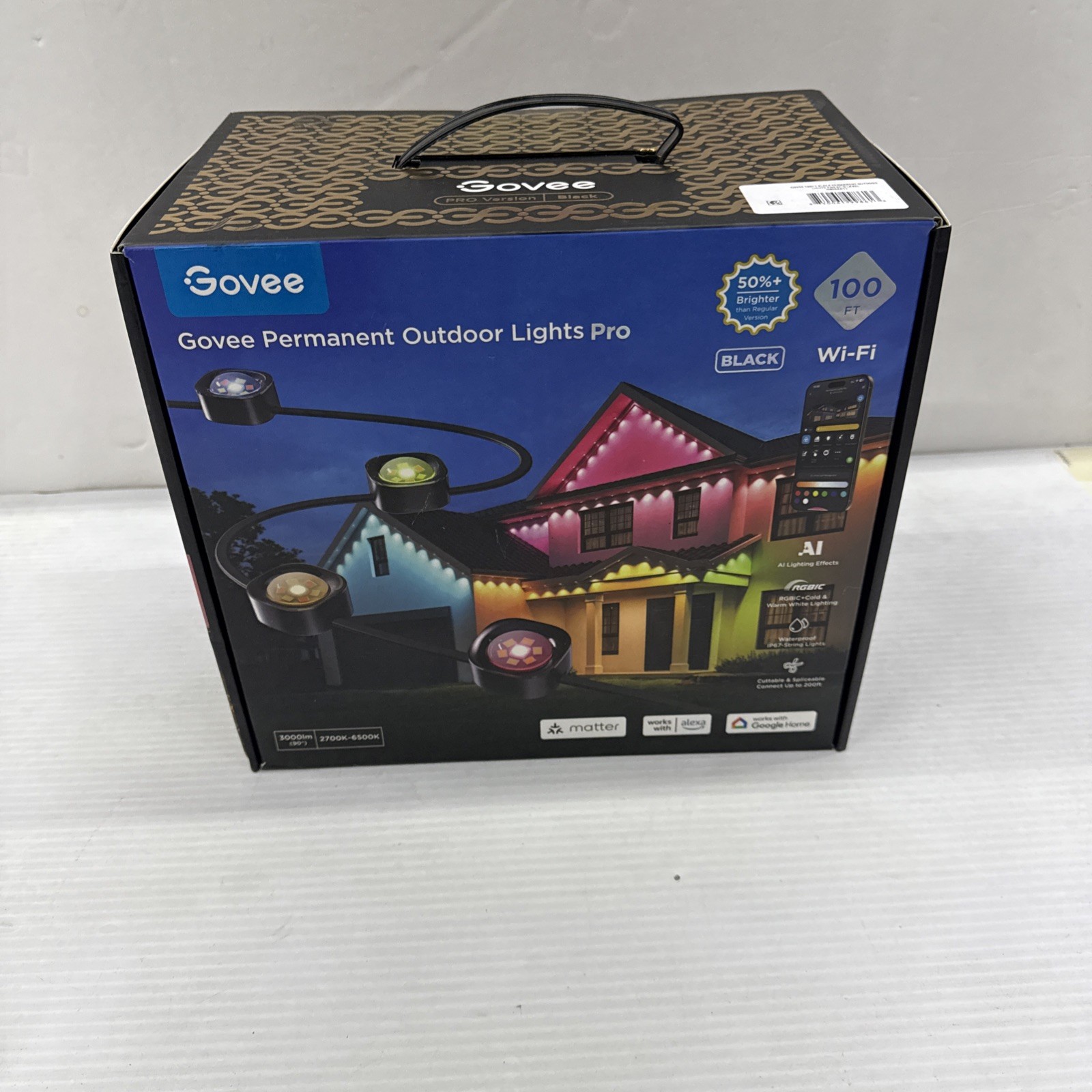 Govee Permanent Outdoor Lights Pro 100FT  Model H806A  BLACK. NEW FREE SHIP