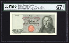 Italy 5000 Lire 1970 P98c PMG Superb Gem Uncirculated 67 EPQ TOP POP