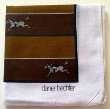 MAN HANKU CLASSIC GOLD BROWN STRIPED VTG HORSE COTTON POCKET ART SQUARE 19 M354