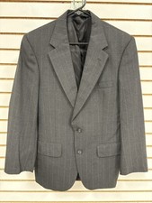 Vintage Burberry Blazer Mens 40R Dark Gray/Black Pinstripe Suit Jacket BH