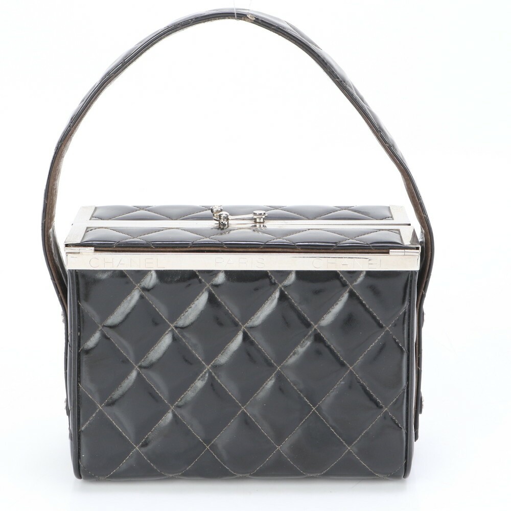 Chanel Black Silver Matelasse Vanity Tote Shoulder Bag