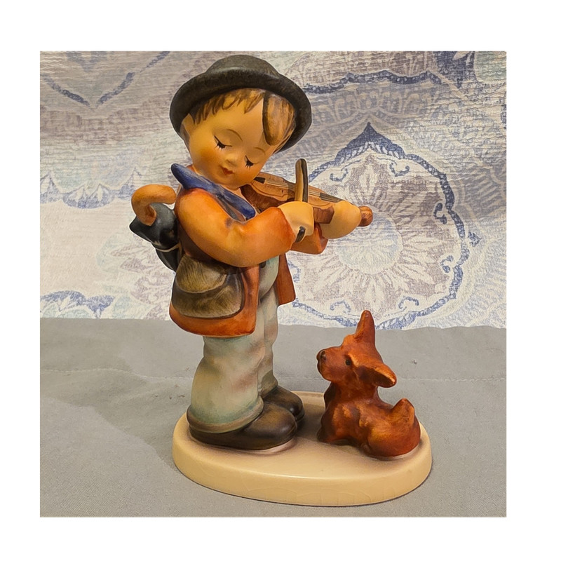 Goebel Hummel Porcelain Figurine Boy Playing Violin w/ Dog Hand Painted 1955