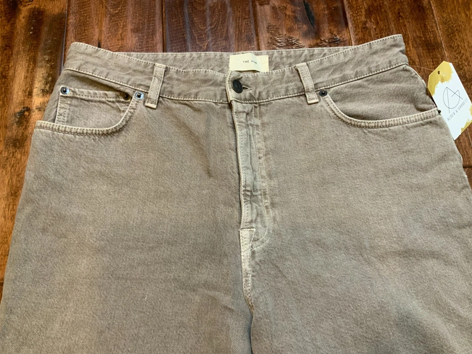 Pantalones de mezclilla The Row marrón claro tiro alto pierna ancha calce relajado, talla 10 Foto 2 de 4