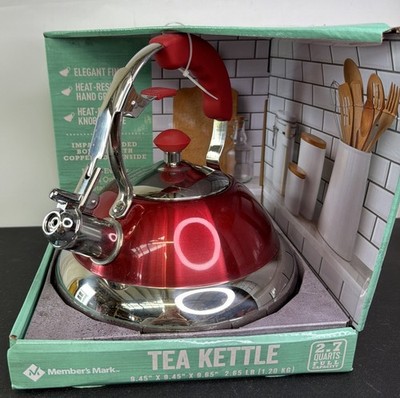 NEW! Member's Mark 2.7 Qt Red Tea Kettle. Full Size, Stainless Steel, Whistling.
