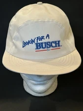 Vintage Busch Beer Nylon White Snapback Hat Cap LOOKING FOR A BUSCH BEER