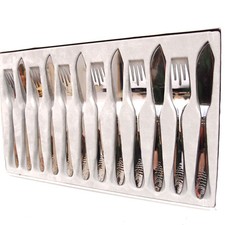 Besteck Kasten Fischbesteck WMF Cromargan Edelstahl Fisch Form für 6 Personen