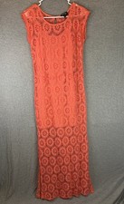 LOVE REIGN Peach Lined Lace Dress SZ MD Long Lace Overlay Side Slits Tassel Tie