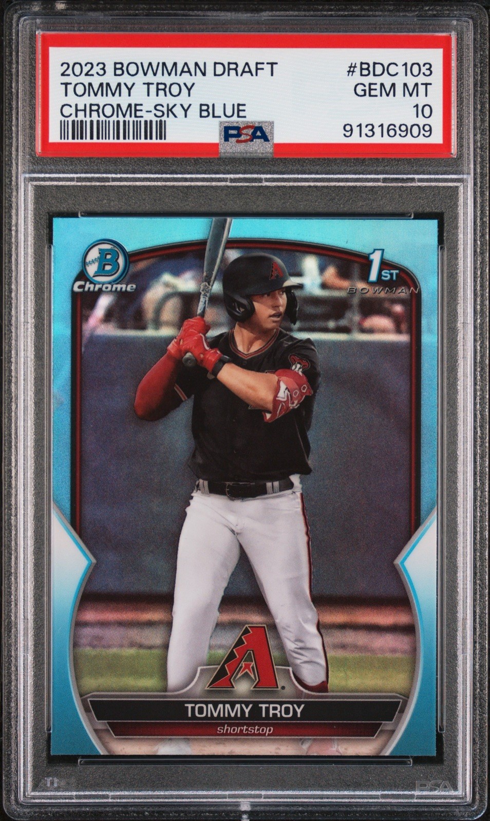 2023 Bowman Chrome Draft Tommy Troy Sky Blue Refractor #BDC-103 PSA 10
