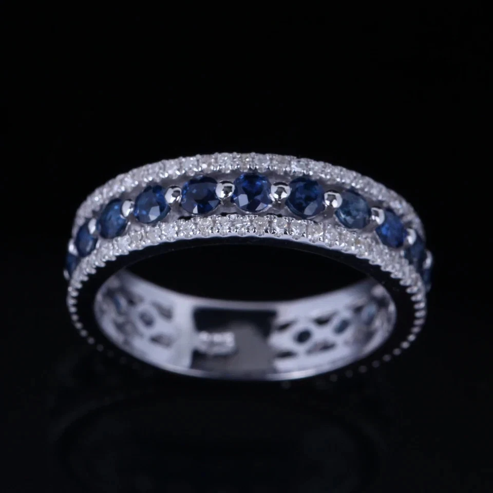 2Ct Lab Created Sapphire & Diamond Eternity Wedding Band 14k White Gold Plated - Image 4 of 4