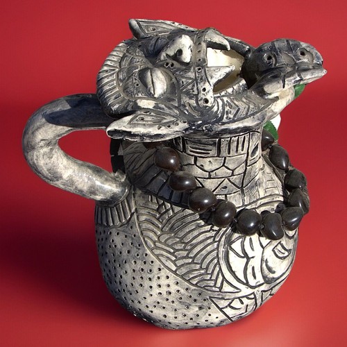 Art Pottery Dragon Jug – Large Sculptural Ceramic, Tail Handle & Stylized Carvi - Picture 12 of 12