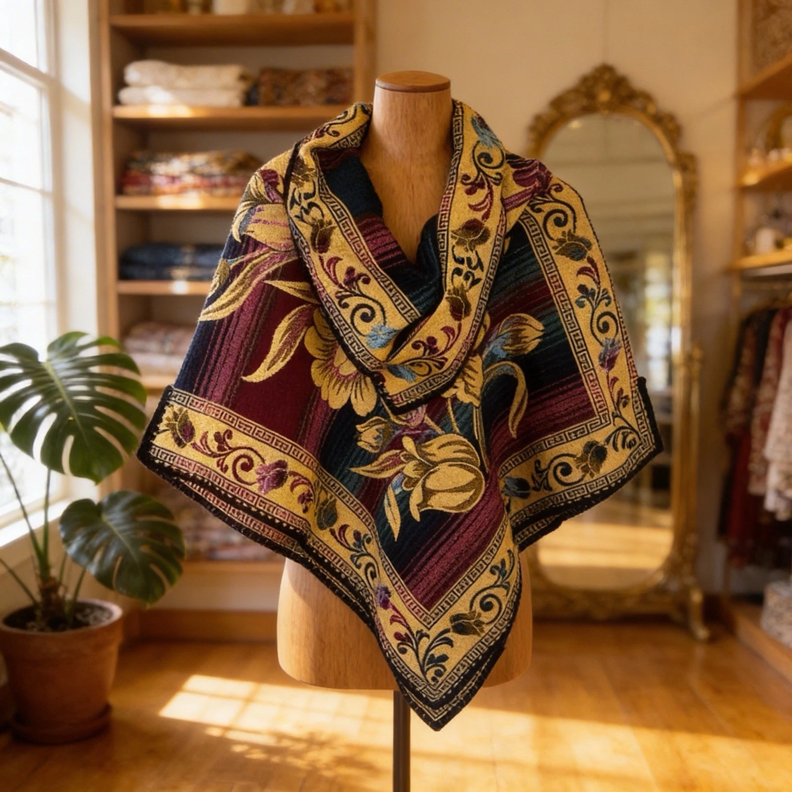 Tapestry Poncho Purple/gold Embroidered Cape Boho Folkwear
Opens in a new window or tab