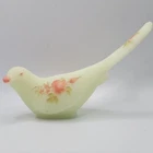 Vintage Fenton Glass Bird Hand Painted Signed Bird of Happiness Roses UV Glows