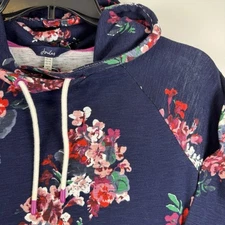 Joules Women's Hooded Sweatshirt NavyW/Floral Pattern & White Stripe Sleeves 10