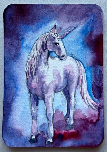 ACEO painting of a unicorn mini watercolour art