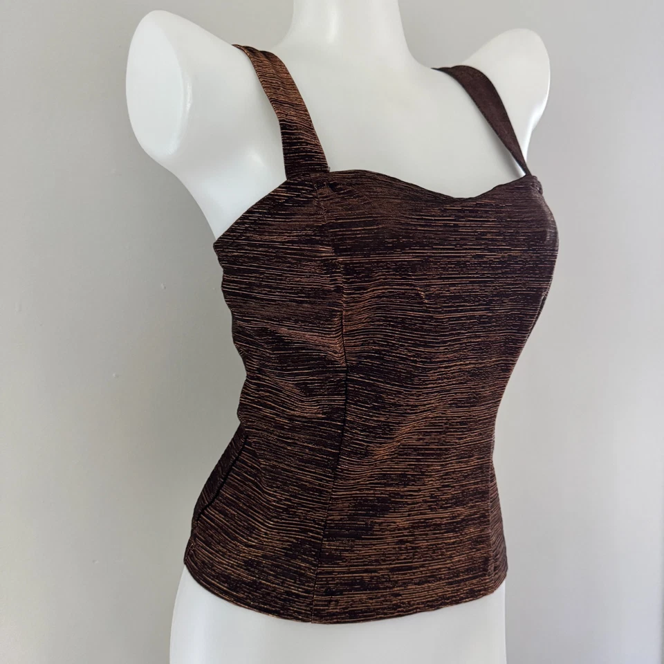 Camiseta sin mangas Club Delias S EE. UU. Y2K de colección años 90 FÓRMULA X marrón bronce cobre METÁLICO Foto 3 de 4