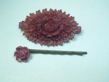 VINTAGE PLUM LUCITE FLOWER HAIR BARRETTE  BOBBY PIN